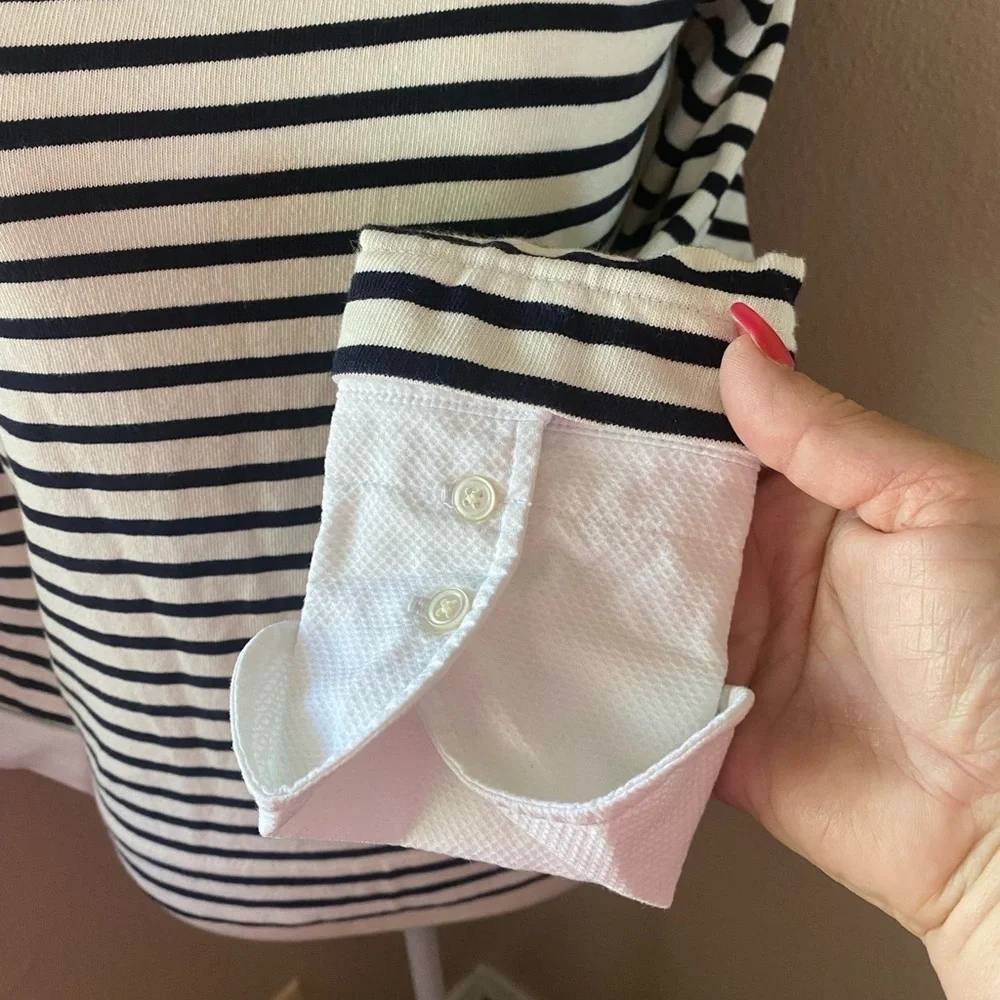 J. Crew French black and white striped sweater with dress cuffs, Sz. XXS